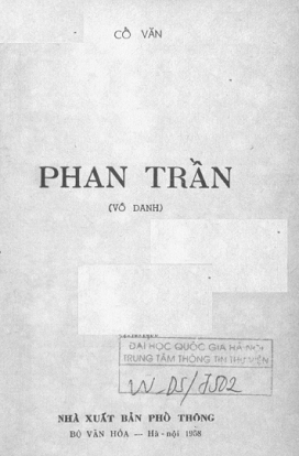 Phan Trần (NXB Phổ Thông 1958) - Nhiều Tác Giả, 50 Trang
