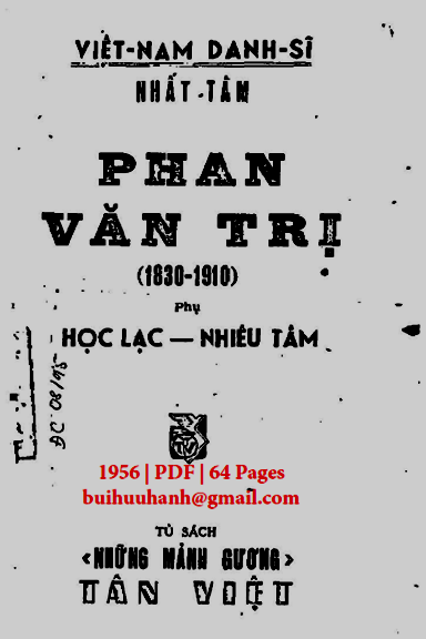 Phan Văn Trị 1830-1910 (NXB Tân Việt 1956) - Nhất Tâm, 64 Trang