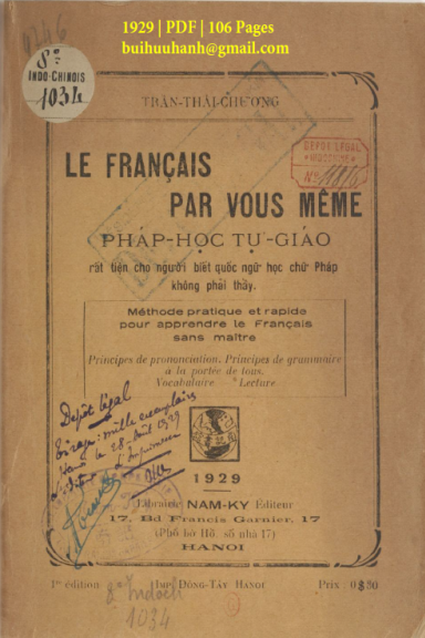 Pháp Học Tự Giáo (NXB Đông Tây 1929) - Trần Thái Chương, 106 Trang