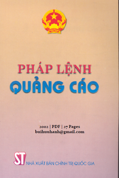 Pháp Lệnh Quảng Cáo (NXB Chính Trị 2002) - Trần Đức Lương, 27 Trang