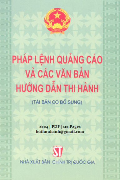 Pháp Lệnh Quảng Cáo Và Các Văn Bản Hướng Dẫn Thi Hành (NXB Chính Trị 2004) - Phạm Việt, 110 Trang