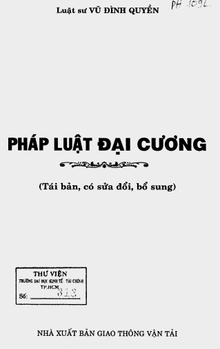 Pháp Luật Đại Cương (NXB Giao Thông Vận Tải 2007) - Vũ Đình Quyền, 261 Trang