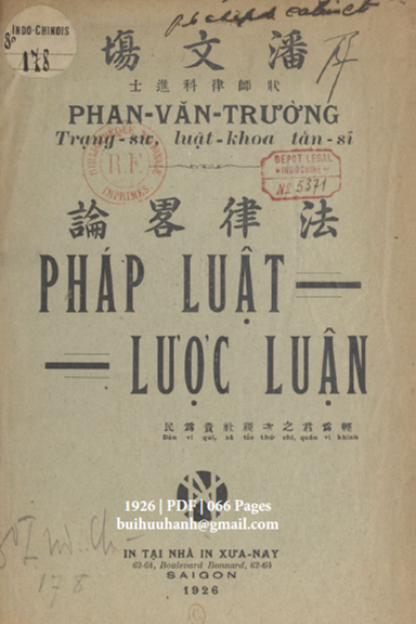 Pháp Luật Lược Luận (NXB Xưa Nay 1926) - Phan Văn Trường, 66 Trang