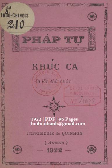 Pháp Tự Khúc Ca (NXB Qui Nhơn 1922) - Hồ Ngọc Cẩn, 96 Trang