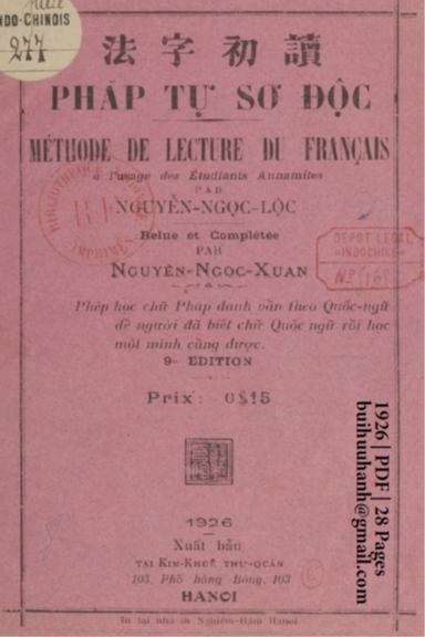 Pháp Tự Sơ Độc (NXB Kim Khuê 1926) - Nguyễn Ngọc Lộc, 28 Trang