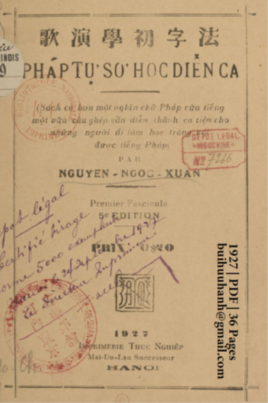 Pháp Tự Sơ Học Diễn Ca (NXB Thực Nghiệp 1927) - Nguyễn Ngọc Xuân, 36 Trang