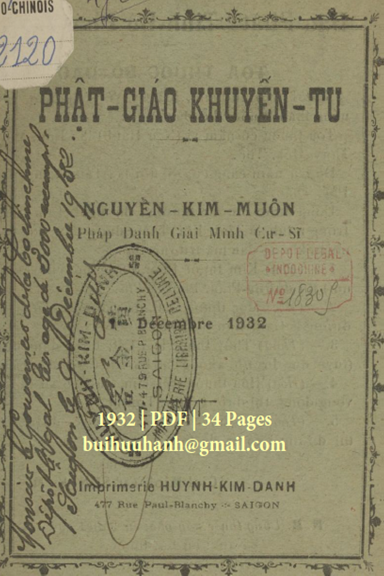 Phật Giáo Khuyến Tu (NXB Huỳnh Kim Danh 1932) - Nguyễn Kim Muôn, 34 Trang