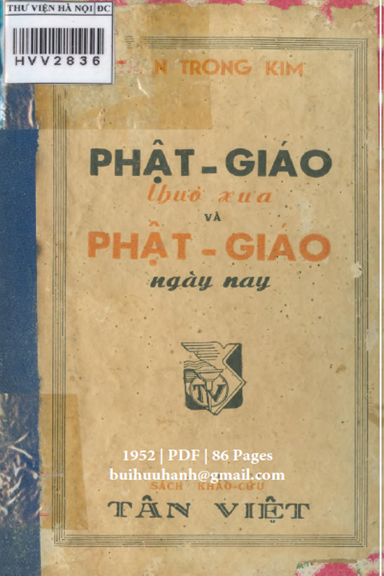Phật Giáo Thuở Xưa Và Phật Giáo Ngày Nay (NXB Tân Việt 1952) - Trần Trọng Kim, 86 Trang