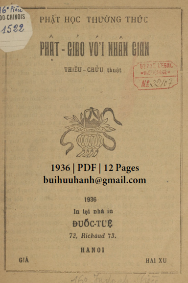 Phật Giáo Với Nhân Gian (NXB Đuốc Tuệ 1936) - Nguyễn Hữu Kha, 12 Trang