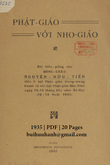 Phật Giáo Với Nho Giáo (NXB Đông Kinh 1935) - Nguyễn Hữu Tiến, 20 Trang