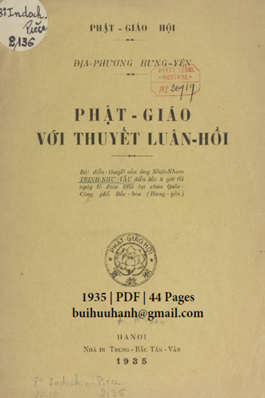 Phật Giáo Với Thuyết Luân Hồi (NXB Trung Bắc Tân Văn 1935) - Trịnh Như Tấu, 44 Trang