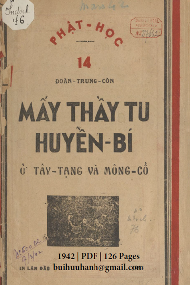 Phật Học 14-Mấy Thầy Tu Huyền Bí Ở Tây Tạng Và Mông Cổ (NXB Sài Gòn 1942) - Đoàn Trung Còn 126 Trang