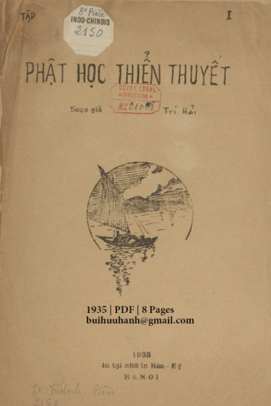 Phật Học Thiển Thuyết Tập 1 (NXB Hòa Ký 1935) - Trí Hải, 8 Trang