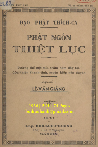 Phật Ngôn Thiệt Lục (NXB Đức Lưu Phương 1936) - Lê Văn Giãng, 74 Trang