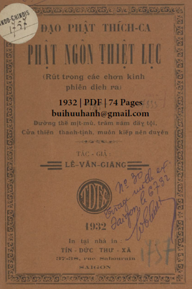 Phật Ngôn Thiệt Lục (NXB Tín Đức Thư Xã 1932) - Lê Văn Giãng, 74 Trang