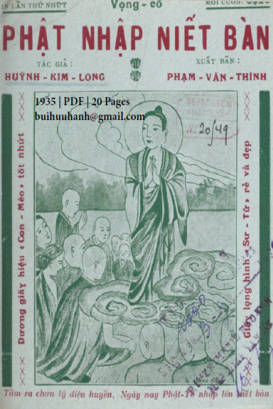 Phật Nhập Niết Bàn (NXB Bảo Tồn 1935) - Huỳnh Kim Long, 20 Trang