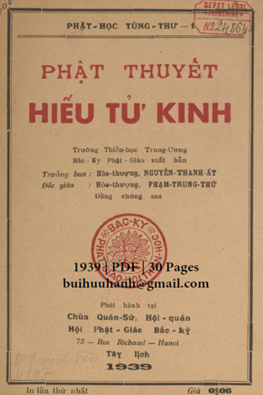 Phật Thuyết Hiếu Tử Kinh (NXB Quán Sứ 1939) - Nguyễn Thanh Ất, 30 Trang
