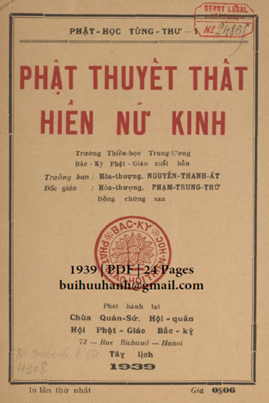 Phật Thuyết Thất Hiền Nữ Kinh (NXB Quán Sứ 1939) - Nguyễn Thanh Ất, 24 Trang