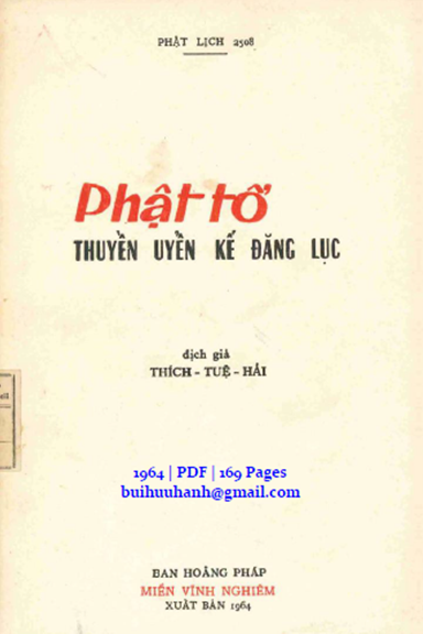 Phật Tổ Thuyền Uyển Kế Đăng Lục (NXB Miền Vĩnh Nghiêm 1964) - Thích Tuệ Hải, 169 Trang