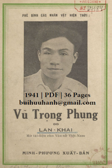 Phê Bình Các Nhân Vật Hiện Thời-Vũ Trọng Phụng (NXB Minh Phương 1941) - Lan Khai, 36 Trang