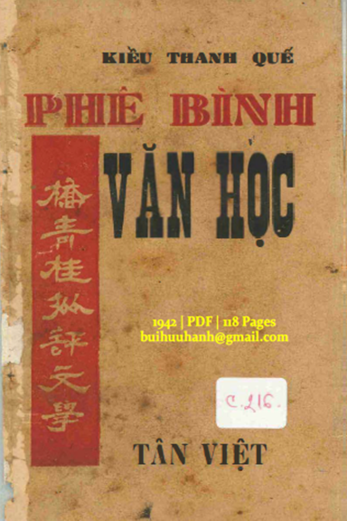 Phê Bình Văn Học (NXB Tân Việt 1942) - Kiều Thanh Quế, 118 Trang