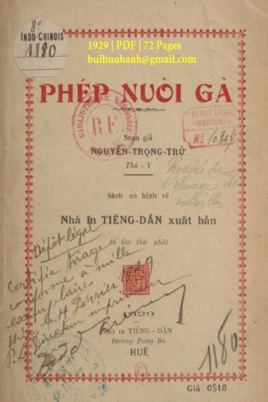 Phép Nuôi Gà (NXB Tiếng Dân 1929) - Nguyễn Trọng Trử, 72 Trang