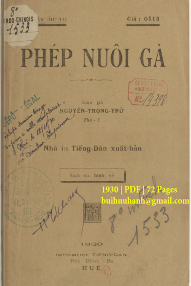 Phép Nuôi Gà (NXB Tiếng Dân 1930) - Nguyễn Trọng Trử, 72 Trang