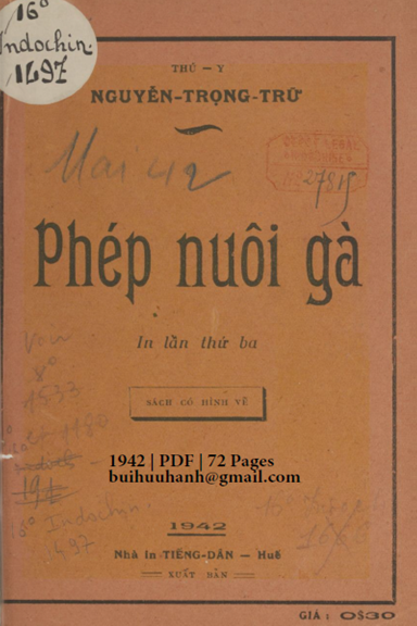 Phép Nuôi Gà (NXB Tiếng Dân 1942) - Nguyễn Trọng Trử, 72 Trang