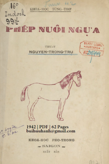 Phép Nuôi Ngựa (NXB Khoa Học 1942) - Nguyễn Trọng Trử, 62 Trang
