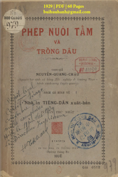 Phép Nuôi Tằm Và Trồng Dâu (NXB Tiếng Dân 1929) - Nguyễn Quang Châu, 60 Trang