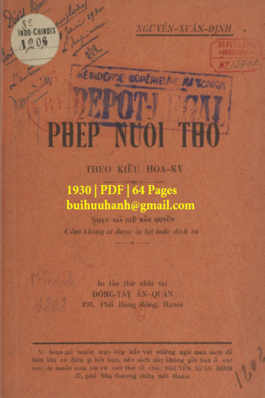 Phép Nuôi Thỏ Theo Kiểu Hoa Kỳ (NXB Đông Tây 1930) - Nguyễn Xuân Định, 64 Trang