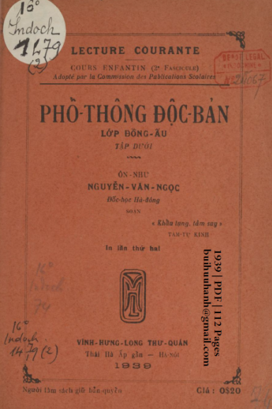 Phổ Thông Độc Bản Lớp Đồng Ấu Tập Dưới (NXB Vĩnh Hưng Long 1939) - Nguyễn Văn Ngọc, 112 Trang