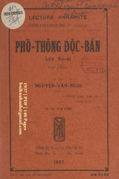 Phổ Thông Độc Bản Lớp Dự Bị Tập Trên (NXB Vĩnh Hưng Long 1937) - Nguyễn Văn Ngọc, 140 Trang