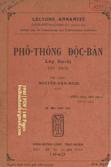 Phổ Thông Độc Bản Lớp Dự Bị Tập Trên (NXB Vĩnh Hưng Long 1940) - Nguyễn Văn Ngọc, 140 Trang