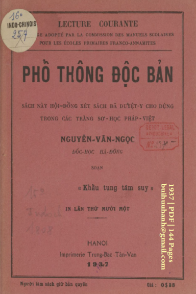 Phổ Thông Độc Bản (NXB Trung Bắc Tân Văn 1937) - Nguyễn Văn Ngọc, 144 Trang