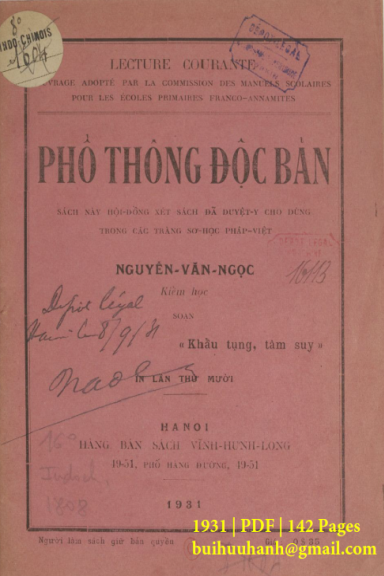 Phổ Thông Độc Bản (NXB Vĩnh Hưng Long 1931) - Nguyễn Văn Ngọc, 142 Trang