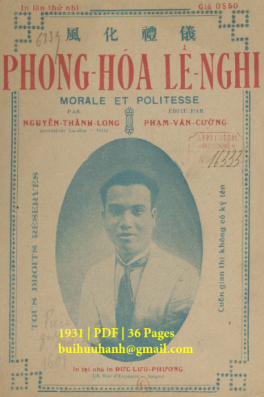 Phong Hóa Lễ Nghi (NXB Đức Lưu Phương 1931) - Nguyễn Thành Long, 36 Trang