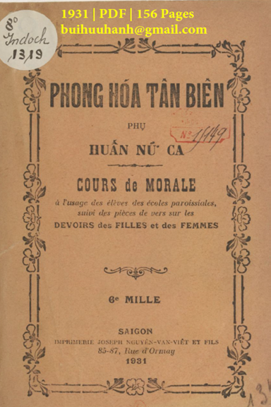 Phong Hóa Tân Biên Phụ Huấn Nữ Ca (NXB Nguyễn Văn Viết 1931) - Nguyễn Quang Minh, 156 Trang