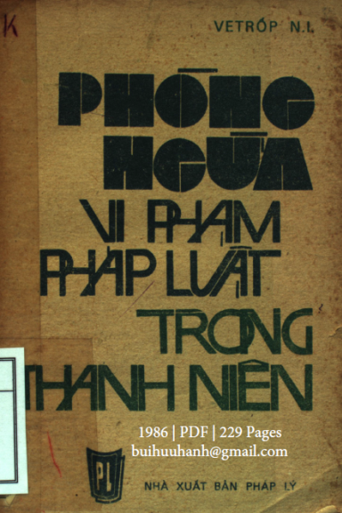Phòng Ngừa Vi Phạm Pháp Luật Trong Thanh Niên (NXB Pháp Lý 1986) - Ve Trốp N.I, 229 Trang