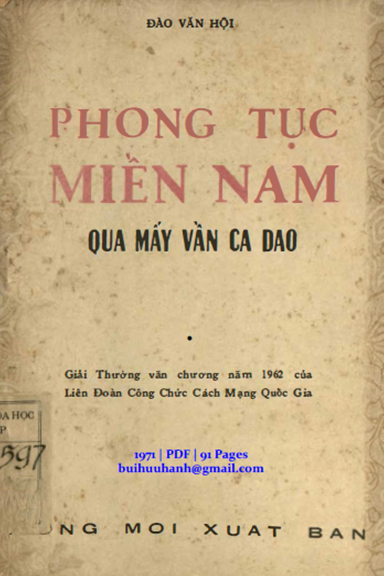 Phong Tục Miền Nam Qua Mấy Vấn Ca Dao (NXB Sống Mới 1971) - Đào Văn Hội, 91 Trang