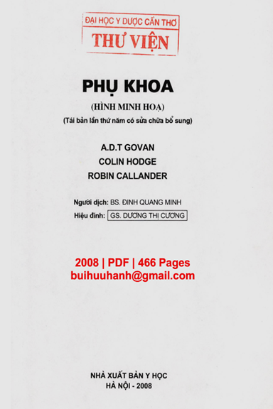 Phụ Khoa-Hình Minh Họa (NXB Y Học 2008) - A.D.T Govan, 466 Trang