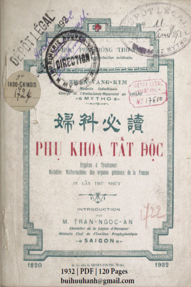 Phụ Khoa Tất Độc (NXB Nguyễn Văn Tri 1932) - Trần Vạng Kim, 120 Trang