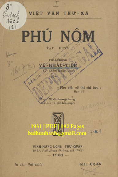Phú Nôm Tập 2 (NXB Vĩnh Hưng Long 1931) - Vũ Khắc Tiệp, 192 Trang