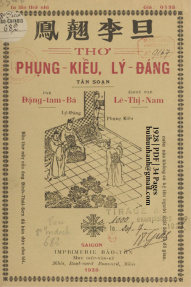 Phụng Kiều Lý Đáng (NXB Bảo Tồn 1928) - Đặng Tam Bá, 34 Trang