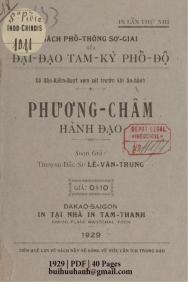 Phương Châm Hành Đạo (NXB Tam Thanh 1929) - Lê Văn Trung, 40 Trang