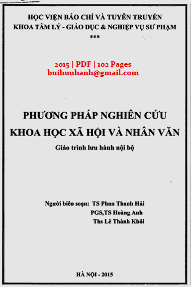 Phương Pháp Nghiên Cứu Khoa Học Xã Hội Và Nhân Văn (NXB Hà Nội 2015) - Phan Thanh Hải, 102 Trang
