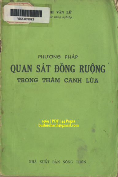 Phương Pháp Quan Sát Đồng Ruộng Trong Thâm Canh Lúa (NXB Nông Thôn 1969) - Đinh Văn Lữ, 44 Trang