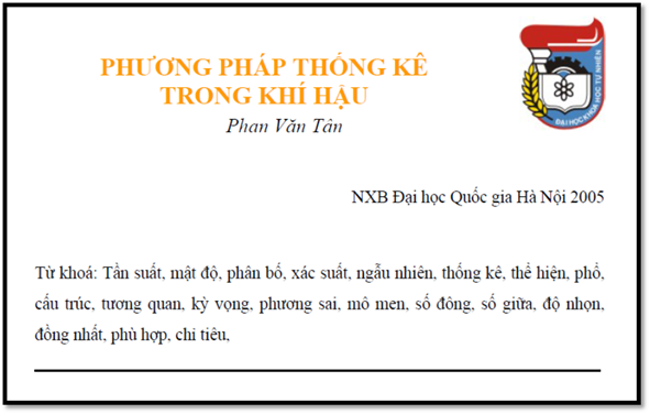 Phương Pháp Thống Kê Trong Khí Hậu (NXB Đại Học Quốc Gia 2005) - Phan Văn Tân, 260 Trang