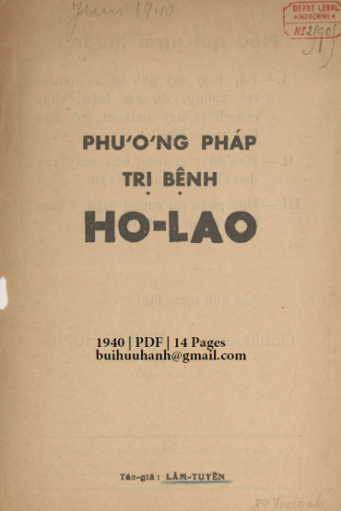 Phương Pháp Trị Bệnh Ho Lao (NXB Đông Phương 1940) - Lâm Tuyền, 14 Trang