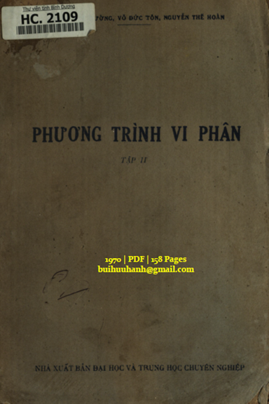 Phương Trình Vi Phân Tập 2 (NXB Đại Học 1970) - Hoàng Hữu Đường, 158 Trang